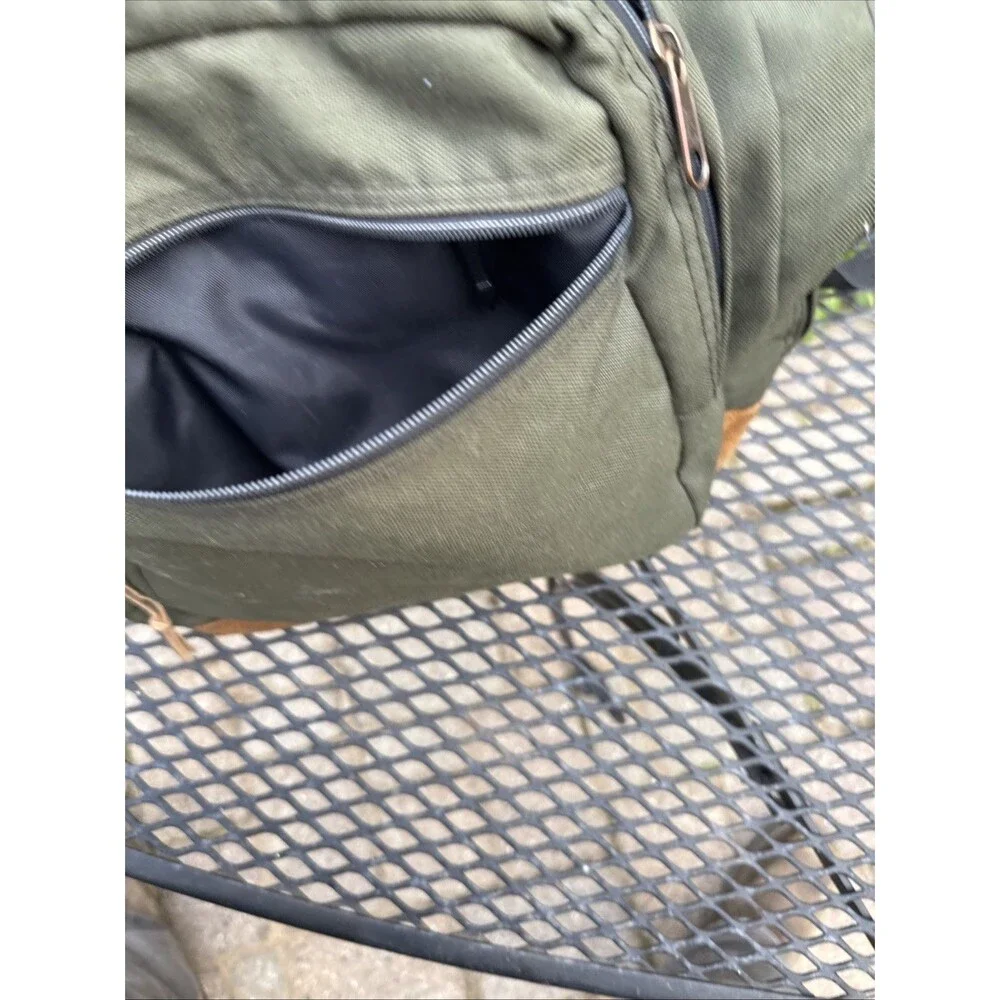 Vintage Jansport Suede Leather Bottom Backpack Green Classic School USA 90s